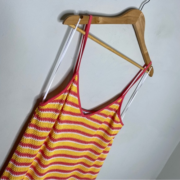 ✨NWT Zara Orange Yellow Striped Jacquard Crochet Knit Midi Dress Size Large - Picture 4 of 12